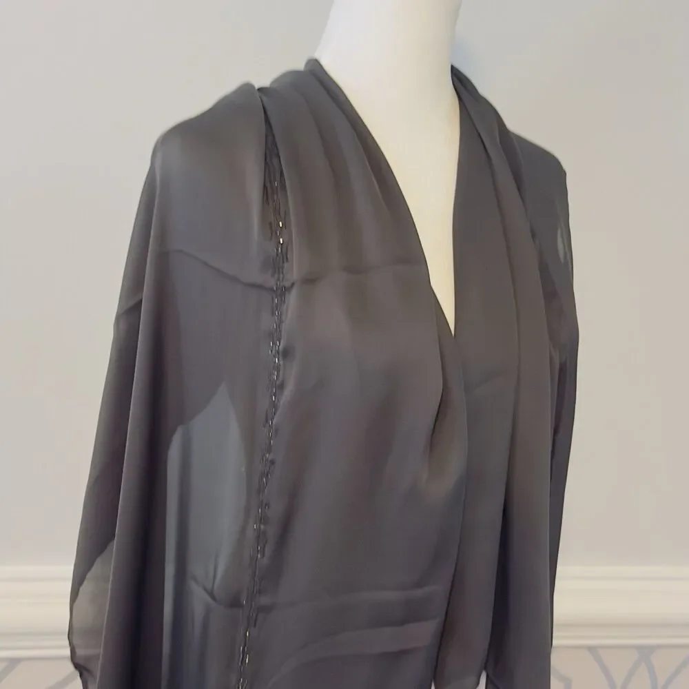 Womens Evening Scarf Shawl Black Silk Embellished Black Beaded 1 Line Trim Light